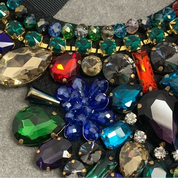 Multicoloured rhinestone gem jewelled bib statement necklace - Picture 6 of 15